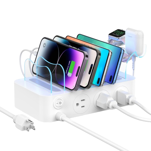 SooPii Charging Station for Multiple Devices, 4-Port Charger Station with 6 Mixed Charging Cables Included – Best for Home, Office & Travel