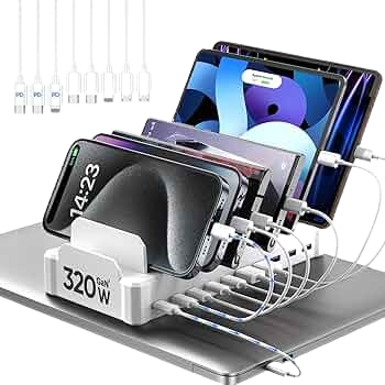 SooPii Charging Station for Multiple Devices, 4-Port Charger Station with 6 Mixed Charging Cables Included – Best for Home, Office & Travel
